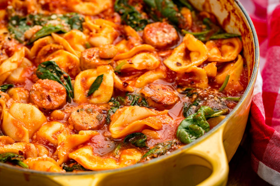 Cheese Tortellini with Sausage and Caesar Salad