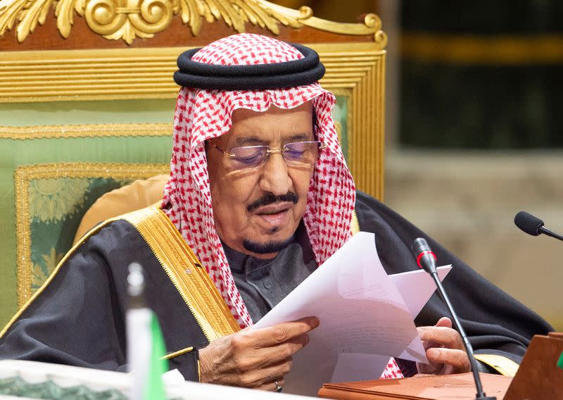 Saudi Arabia's King Salman bin Abdulaziz Al Saud speaks during the Gulf Cooperation Council's (GCC) 40th Summit in Riyadh