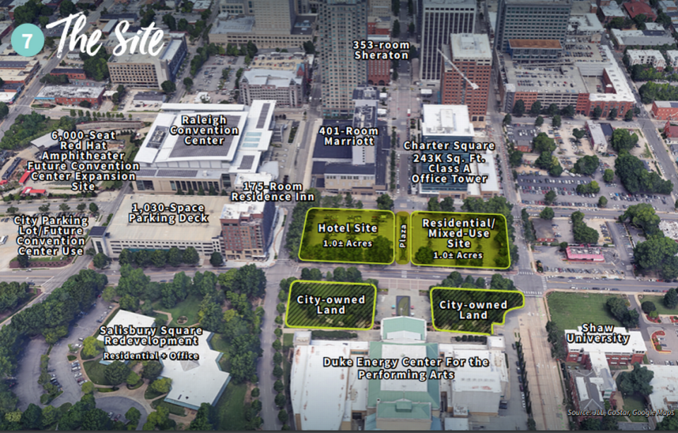 A map of the proposed downtown hotel that Raleigh is considering for city-owned land.