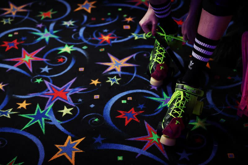 New York's Long Island Roller Rebels practice at the United Skates of America Roller Skating facility in Massapequa, New York