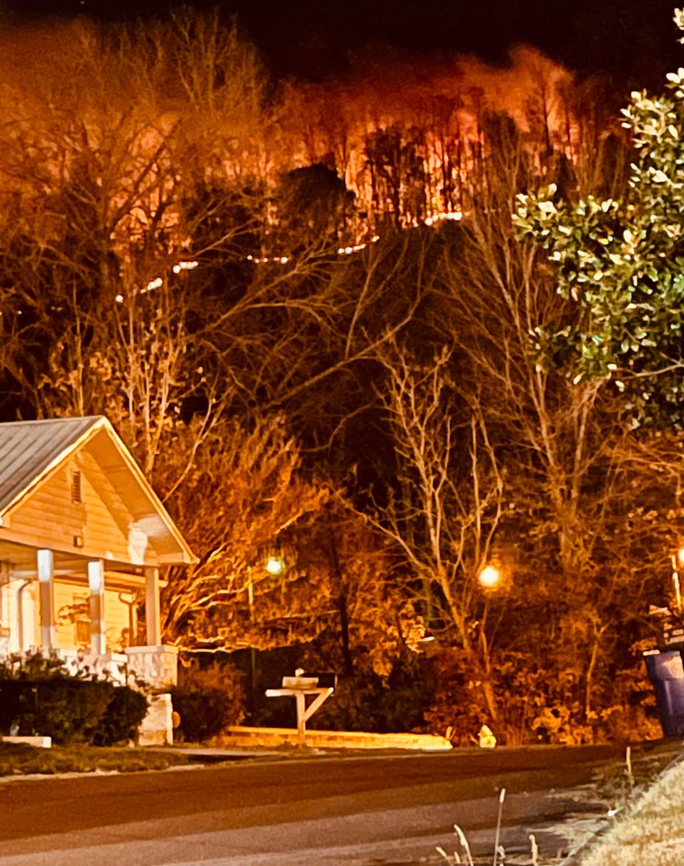 The wildfires in Anderson County were getting closer to homes in Rocky Top, also known as Lake City, on Sunday, Nov. 5, 2023. This photo was taken around 10 p.m.