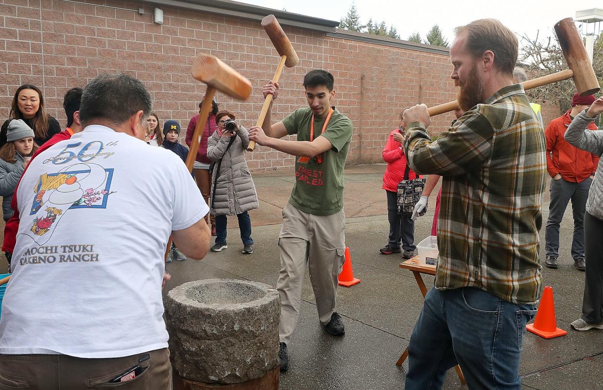 Bainbridge Island's annual Mochi Tsuki festival, where the Japanese rice treat mochi is made to celebrate the New Year, on Saturday, Jan. 4, 2020 at Woodward Middle School.