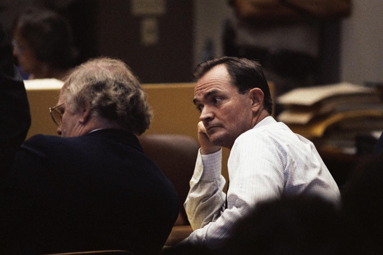 Randy Kraft listens in a courtroom in Santa Ana, Calif., Aug. 11, 1989, as a jury recommends he should die in the gas chamber for his two-decade spree of sexual violence and mutilation that left at least 16 young men and boys dead.