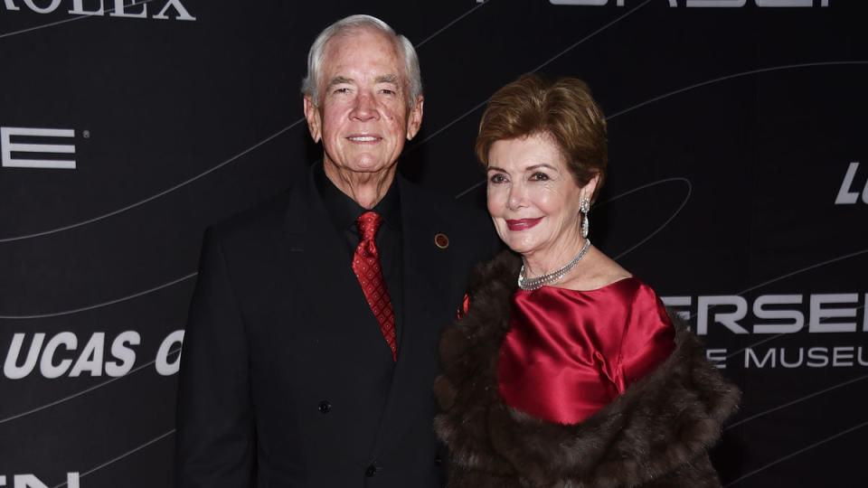 Peter and Merle Mullin at the 2015 reopening of the Petersen Automotive Musuem in Los Angeles. 