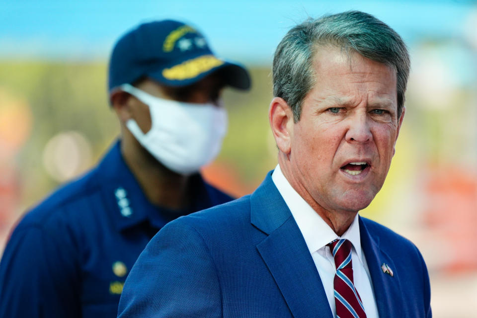 Georgia Governor Brian Kemp speaks during a press conference announcing statewide expanded COVID testing on August 10, 2020 in Atlanta, Georgia. (Elijah Nouvelage/Getty Images)