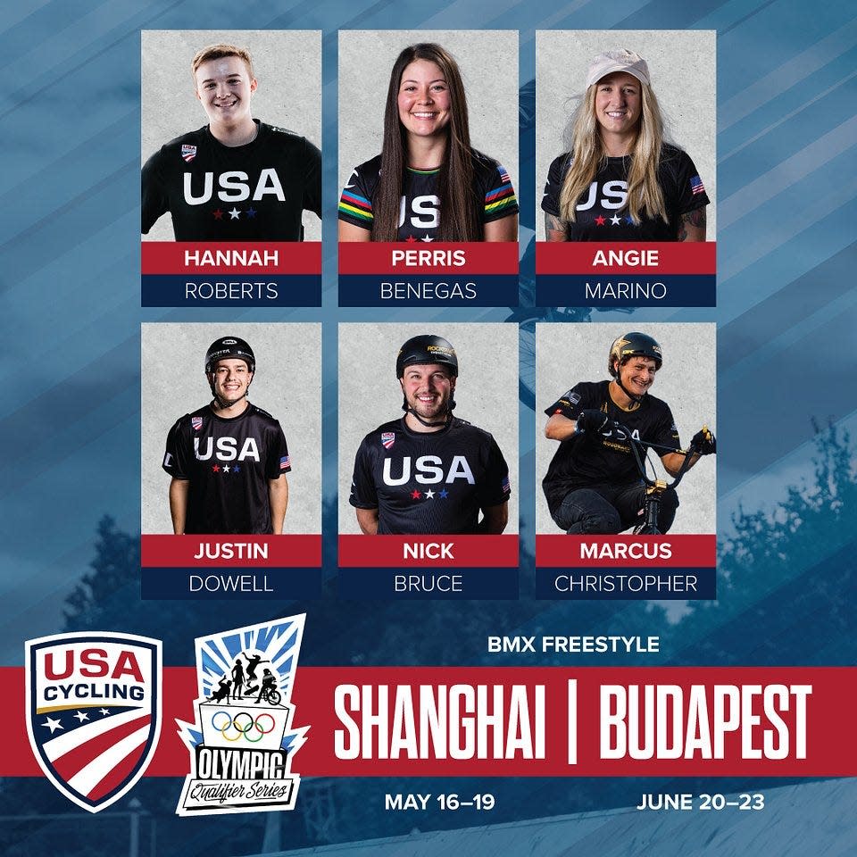 Promotional material from USA Cycling announcing its BMX Freestyle athletes, including Lake High School graduate Marcus Christopher, in the Olympic Qualifier Series.