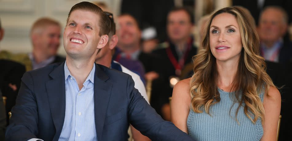 Eric Trump and his wife Lara attend the opening Trump Turnberry's new golf course the King Robert The Bruce course on June 28, 2017 in Turnberry, Scotland.