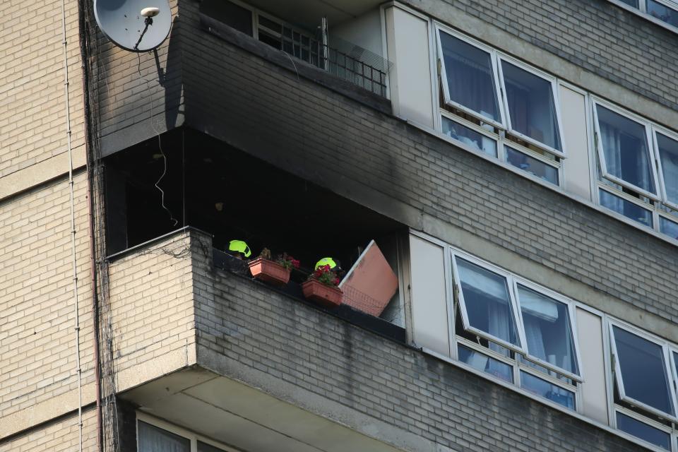 London Fire Brigade personnel attend the scene of a fire at a residential tower block Markland House in West London on August 23, 2019. - A fire broke out on August 23 at a block of flats a short distance away from Grenfell Tower in west London. London fire Brigade firecrews attended the scene and brought the fire under control with no reported casualties. (Photo by Isabel Infantes / AFP)        (Photo credit should read ISABEL INFANTES/AFP/Getty Images)