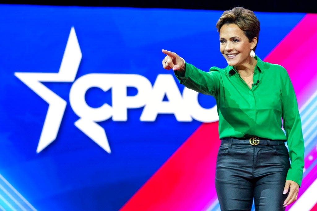 Kari Lake arrives to speak at the Conservative Political Action Conference, CPAC 2023, Saturday, March 4, 2023, at National Harbor in Oxon Hill, Md. (AP Photo/Alex Brandon)