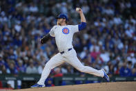Chicago Cubs starting pitcher Justin Steele throws against the San Diego Padres during the second inning of a baseball game Monday, May 6, 2024, in Chicago. (AP Photo/Erin Hooley)