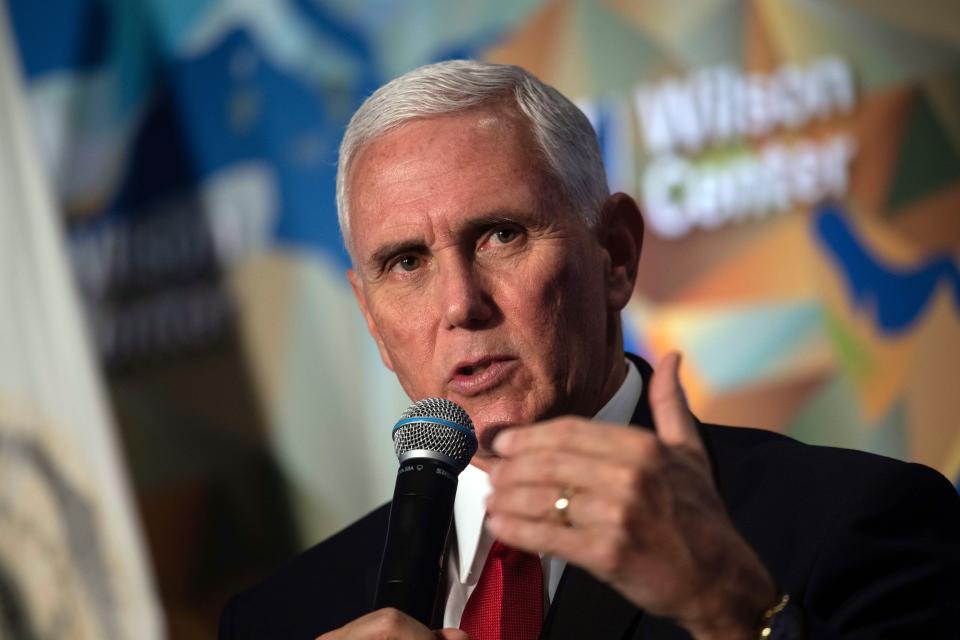 US Vice President Mike Pence speaks on the future of the US relationship with China at the  Wilson Center's inaugural Frederic V. Malek Public Service Leadership lecture, in Washington, DC, on October 24, 2019. (Photo by NICHOLAS KAMM / AFP) (Photo by NICHOLAS KAMM/AFP via Getty Images)