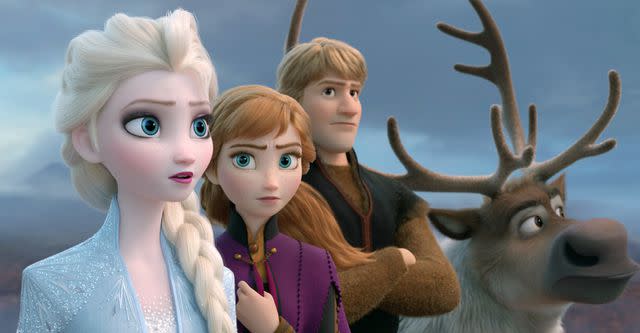 <p>courtesy Everett Collection</p> A still image of Elsa, Anna and Kristoff in 'Frozen 2'