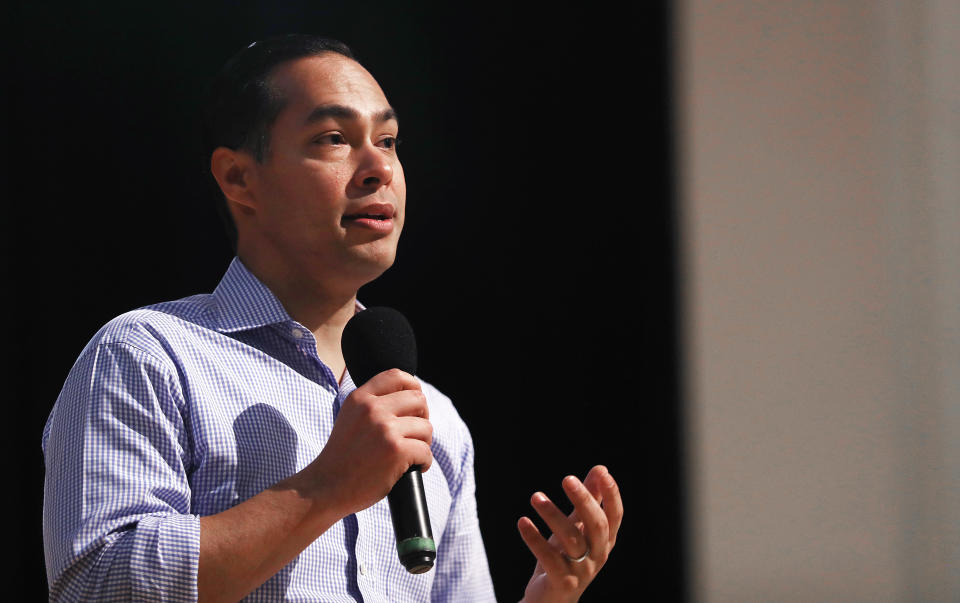 Democratic presidential candidate Julian Castro speaks at a campaign appearance at Bell Gardens High School, in Los Angeles county, on March 4, 2019 in Bell Gardens, California. | Mario Tama—Getty Images