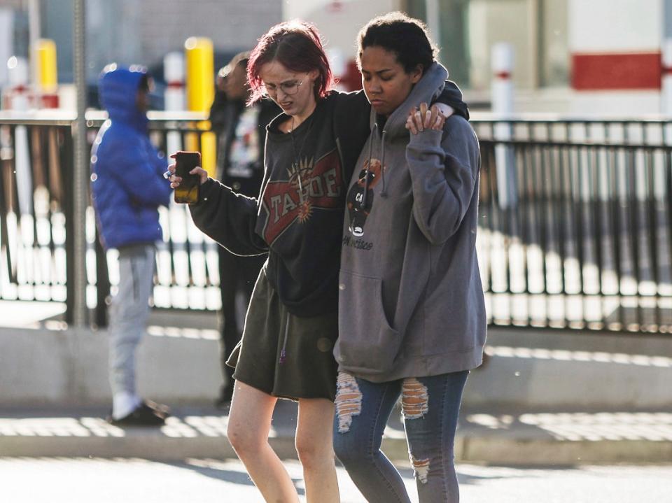 People are seen at the scene of a shooting on the University of Nevada, Las Vegas, campus on Wednesday (Las Vegas Review-Journal)