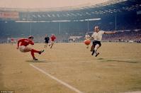 <p>Geoff Hurst shots for goal against West Germany in the 1966 World Cup Final… </p>
