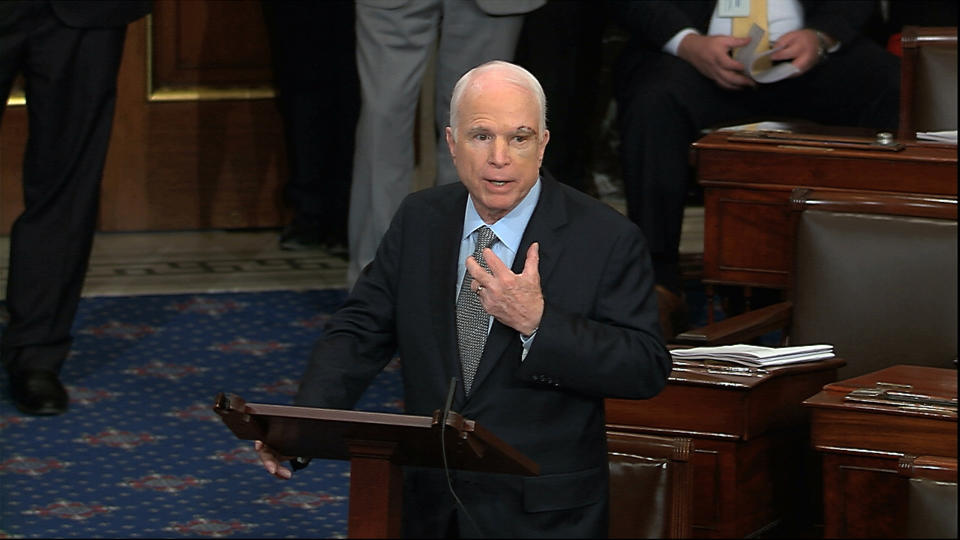 Sen. John McCain on the floor of the Senate, July 25, 2017. (Photo: Senate Television via AP)