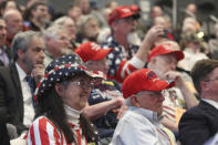 The crowd listens as former President Donald Trump speaks during the New Hampshire Republican State Committee 2023 annual meeting, Saturday, Jan. 28, 2023, in Salem, N.H. (AP Photo/Reba Saldanha)