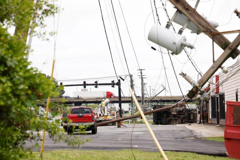 Severe storms caused damage across Gastonia causing power outages and poerty damage on Thursday, May 9, 2024. Melissa Melvin-Rodriguez/mrodriguez@charlotteobserver.com