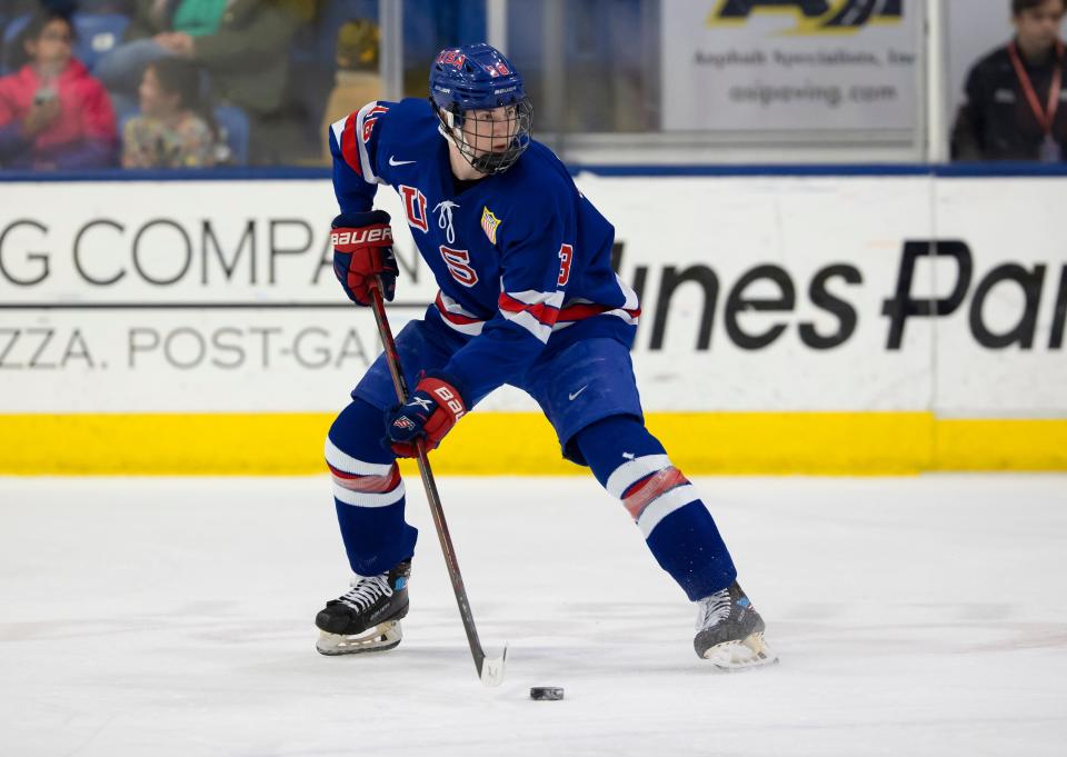 Logan Cooley, a center from the U.S. National Team Development Program, is one of the top prospects for the 2022 NHL draft.