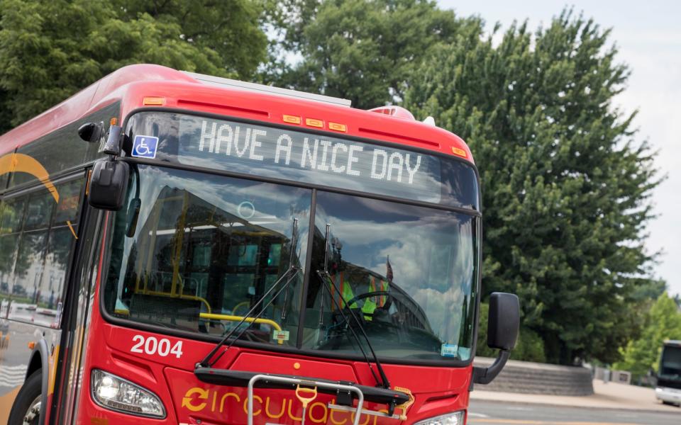 Even the buses tell you to have a nice day in America