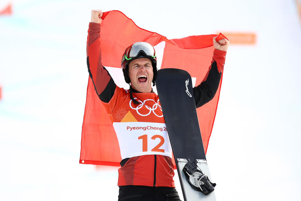 <p>Gold medalist Nevin Galmarini of Switzerland poses during the victory ceremony for the Men’s Snowboard Parallel Giant Slalom on day fifteen of the PyeongChang 2018 Winter Olympic Games at Phoenix Snow Park on February 24, 2018 in Pyeongchang-gun, South Korea. (Photo by Cameron Spencer/Getty Images) </p>