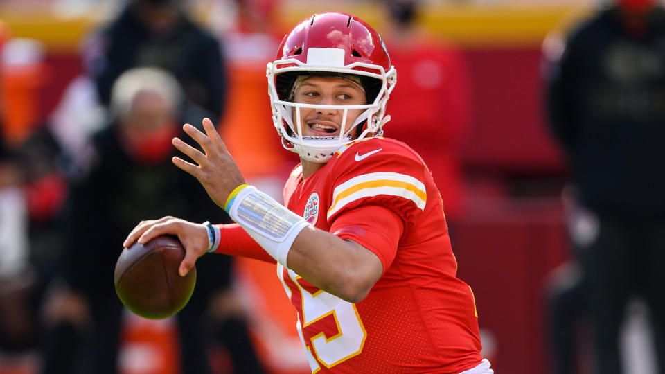 Kansas City Chiefs quarterback Patrick Mahomes during the first half of an NFL game against the Carolina Panthers on Nov. 8, 2020.