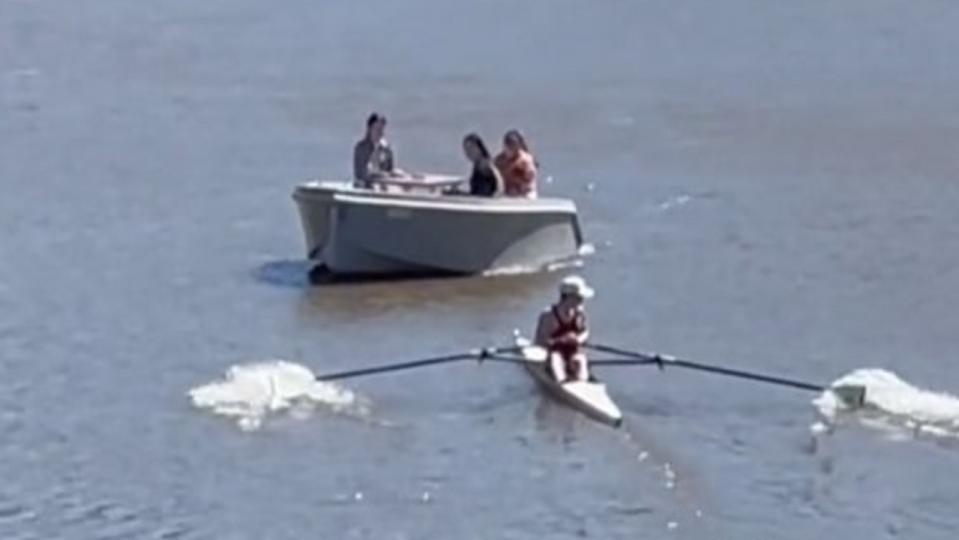 A Tik Tok user has captured the moment a rower and hire boat collided on the Yarra River. Picture: Supplied