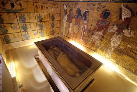The golden sarcophagus of King Tutankhamun in his burial chamber is seen in the Valley of the Kings, in Luxor, Egypt, November 28, 2015. REUTERS/Mohamed Abd El Ghany