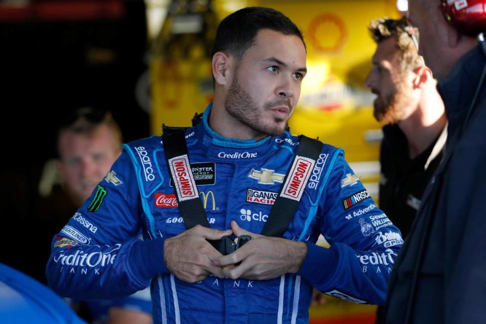 Elk Grove native Kyle Larson prepares for practice at a NASCAR race in Kansas last October.