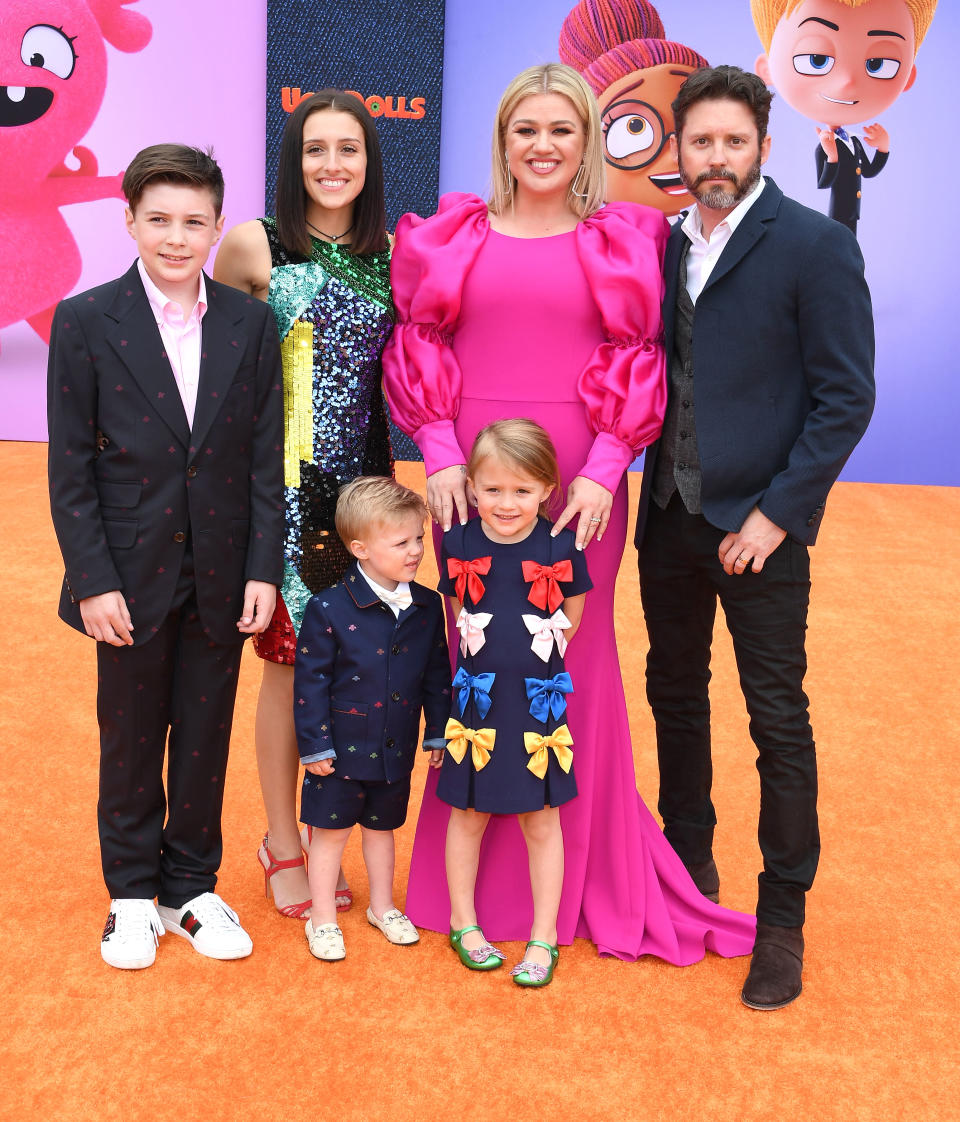 Seth Blackstock, Remington Alexander Blackstock, Savannah Blackstock, Kelly Clarkson, River Rose Blackstock, and Brandon Blackstock  arrives at the STX Films World Premiere Of "UglyDolls"  at Regal Cinemas L.A. Live on April 27, 2019 in Los Angeles, California. (Photo by Steve Granitz/WireImage)