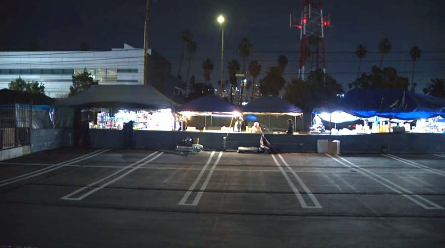 The El Salvador Corridor in L.A.'s Pico-Union neighborhood, famous for its bustling merchants and street food vendors. (KTLA)