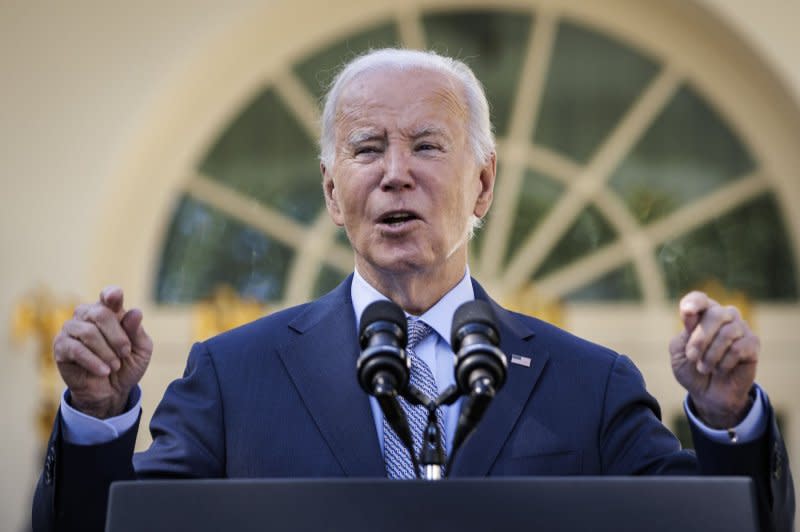 President Joe Biden delivers remarks in the Rose Garden of the White House in Washington, DC on Wednesday. Photo by Samuel Corum/UPI