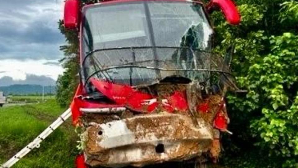 Fifteen people were injured after a Greyhound bus crashed off the Bruce Hwy down an embankment. Picture: Supplied