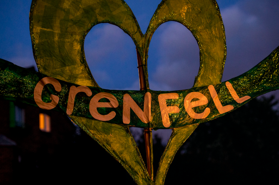 A banner at a recent vigil in west London to remember those who died in the Grenfell fire (Picture: PA)