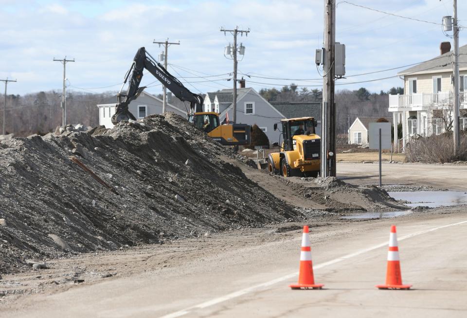 An area of Route 1A in Rye was closed March 11, 2024, for heavy machinery to work with embankments that were worn away by the ocean causing flooding.