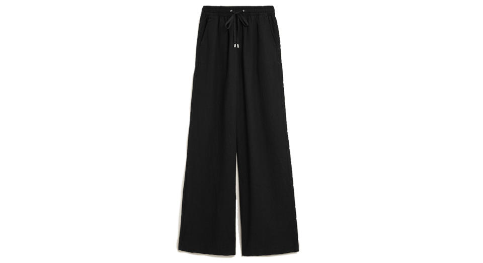 Linen Drawstring Wide Leg Trousers