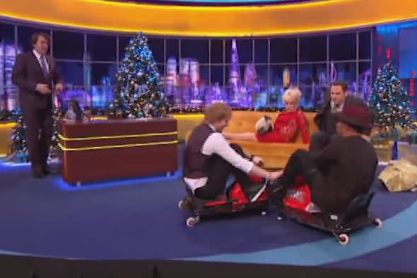 Lewis Hamilton and Ed Sheeran try out Crazy Carts