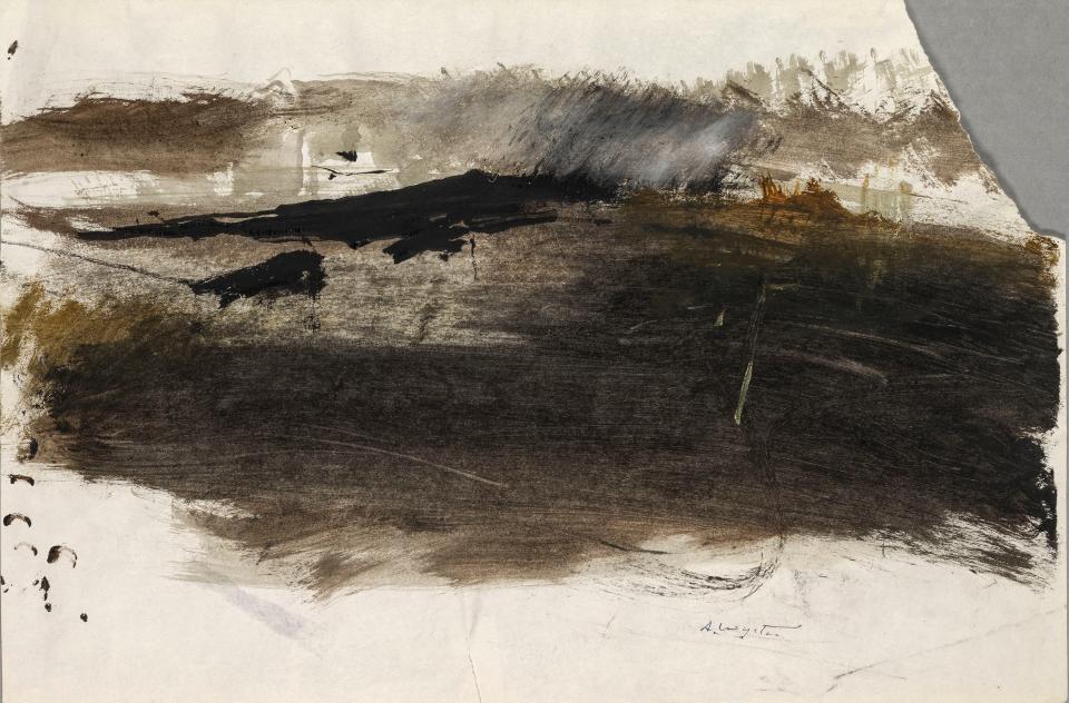 Andrew Wyeth, Untitled, 1961. Watercolor on paper, B1029. Unframed: 11.875 x 17.875 in. Collection of the Wyeth Foundation for American Art.