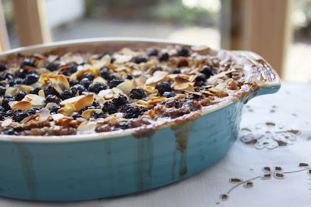 Rhubarb, Blueberry and Almond Baked Oatmeal
