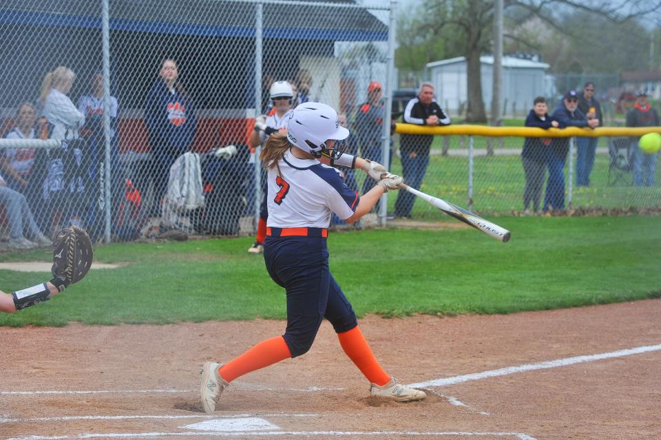 Galion's Cece Campbell belts a home run out of centerfield.