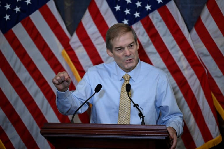 Congressman Jim Jordan speaks during a press conference at the US Capitol in Washington, DC, on October 19, 2023 (ANDREW CABALLERO-REYNOLDS)