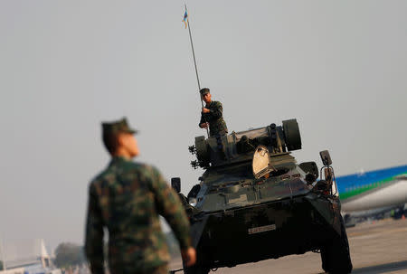 Soldiers attend opening ceremony of Cobra Gold, Asia's largest annual multilateral military exercise, outside Bangkok, Thailand February 13, 2018. REUTERS/Soe Zeya Tun