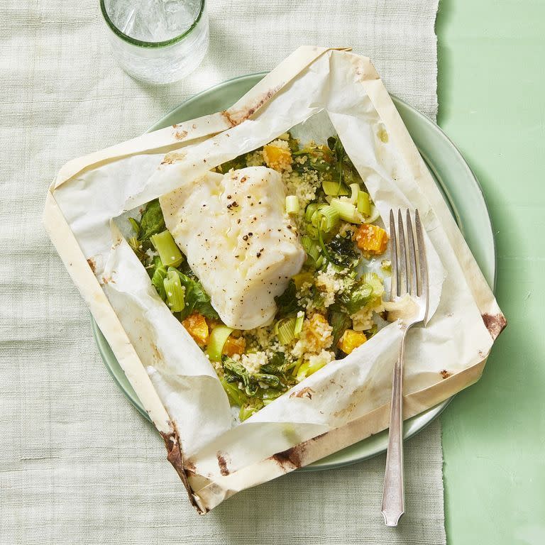 Cod in Parchment With Orange-and-Leek Couscous