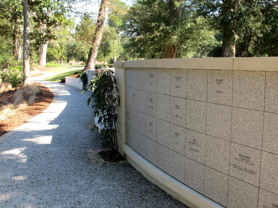 This Oct. 30, 2013, photo shows the columbarium at Mepkin Abbey in Moncks Corner, S.C. People from as far away as Oregon have purchased niches in the columbarium. (AP Photo/Bruce Smith)
