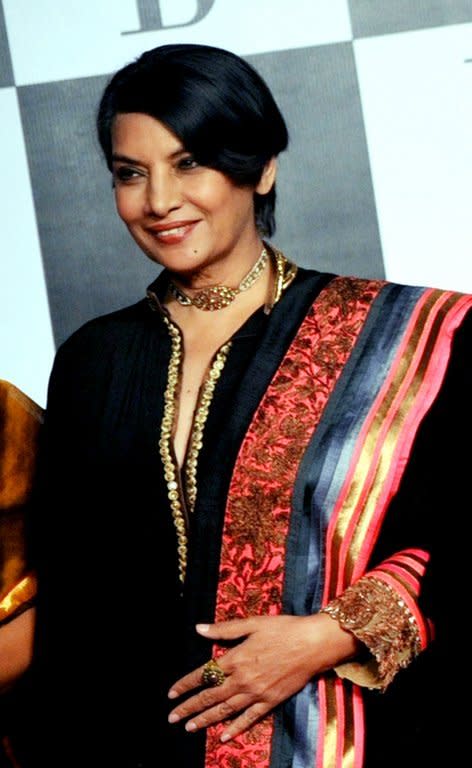 Bollywood actress Shabana Azmi is pictured in Mumbai on October 10, 2012. She suggested there was some responsibility on younger women in the business to insist on better portrayal of female characters