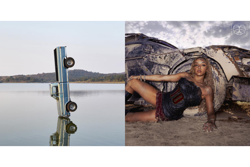 This combination of album cover images show “F-1 Trillion” by Post Malone, left, and “Quantum Baby” by Tinashe. (Mercury/Republic Records via AP, left, and /Tinashe Music Inc./Nice Life Recording Co. via AP)