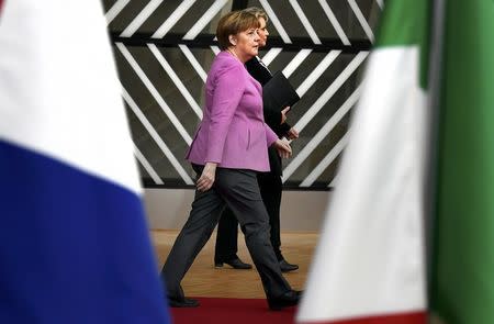 German Chancellor Angela Merkel arrives at the EU summit in Brussels, Belgium, March 9, 2017. REUTERS/Dylan Martinez