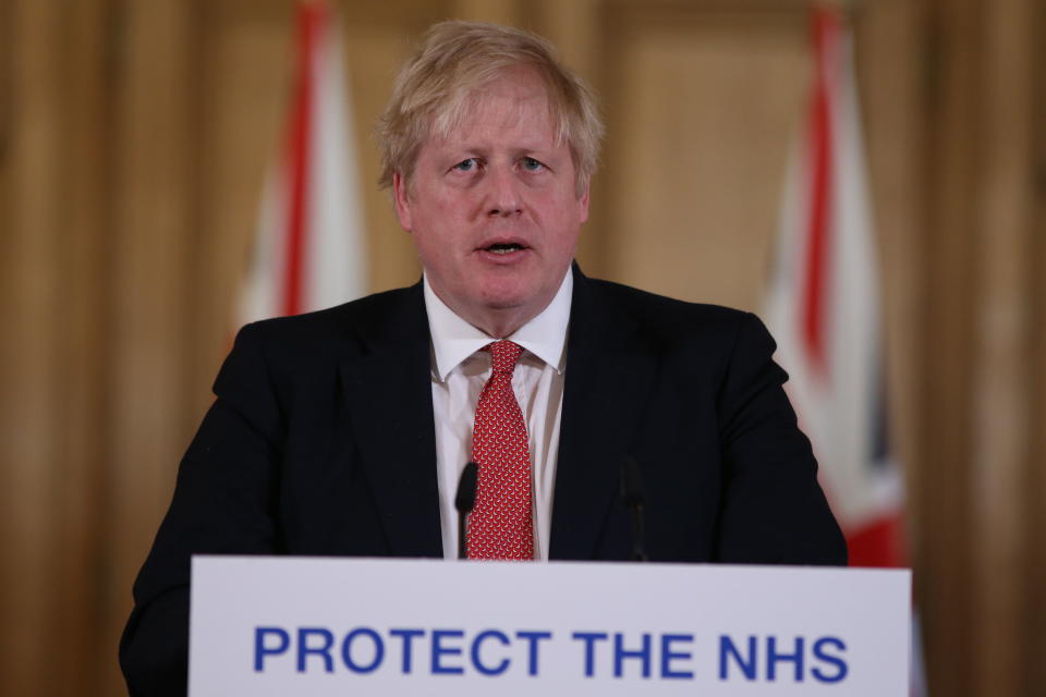 Boris Johnson British Prime Minister at a daily COVID 19 press briefing at Downing Street London on 22 March 2020. Photo: Getty/Ian Vogler / Daily Mirror