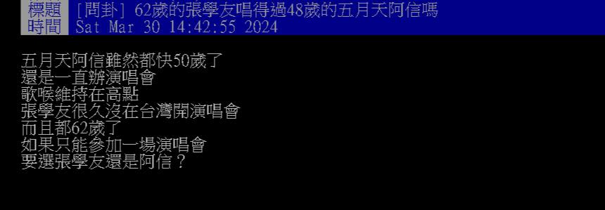 62歲張學友VS.48歲五月天阿信開唱選誰？掀兩派論戰「過來人認了會挑他」