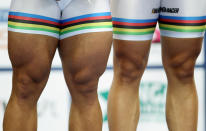 Robert Forstemann of Germany stands on the podium after winning the Team Sprint during the European Elite Track Cycling Championships at the BGZ Arena on November 5, 2010 in Pruszkow, Poland. (Getty Images)